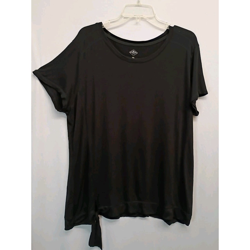 St Johns Bay Size XXL Womens Black Short Sleeve Active Shirt Bow Tie Stretch